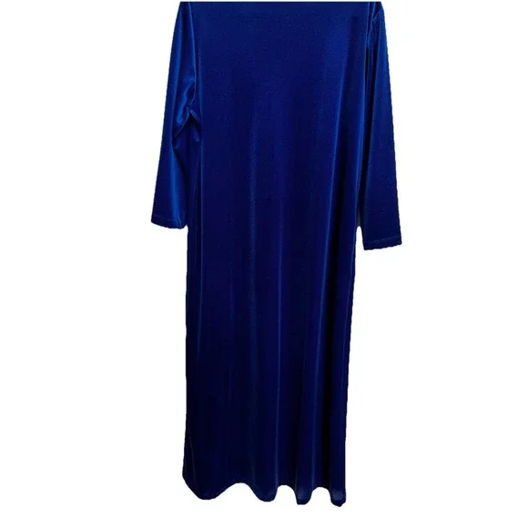 Vtg Blue Velour House Coat Robe M Zip Long Sleeves Cozy Modest Full Length Long - Picture 5 of 10
